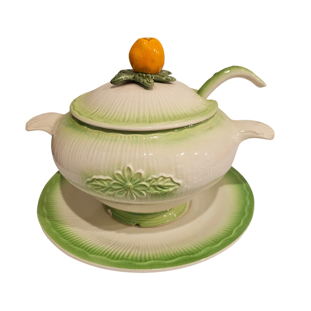 Maurice Calif USA LF 501 Vintage Ceramic Soup Tureen Set with Ladle and Plate